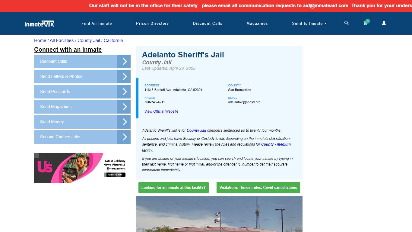 Adelanto Sheriff's Jail - Inmate Locator - Adelanto, CA